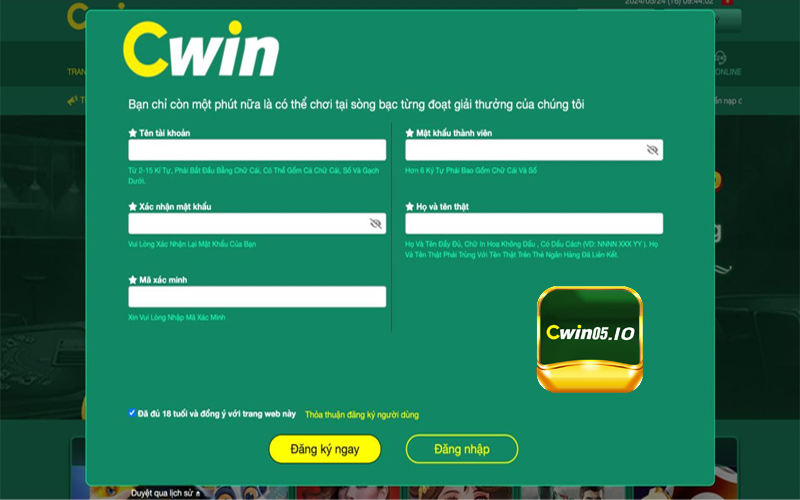 Các bước đăng ký cwin05